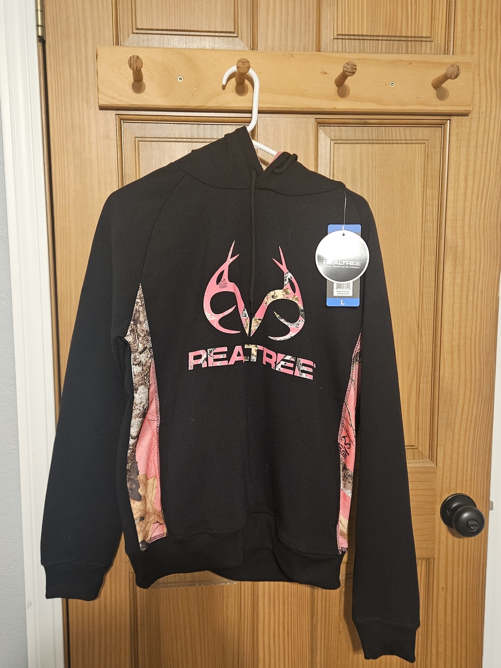 Realtree Black Hoodie with Pink Camo Logo